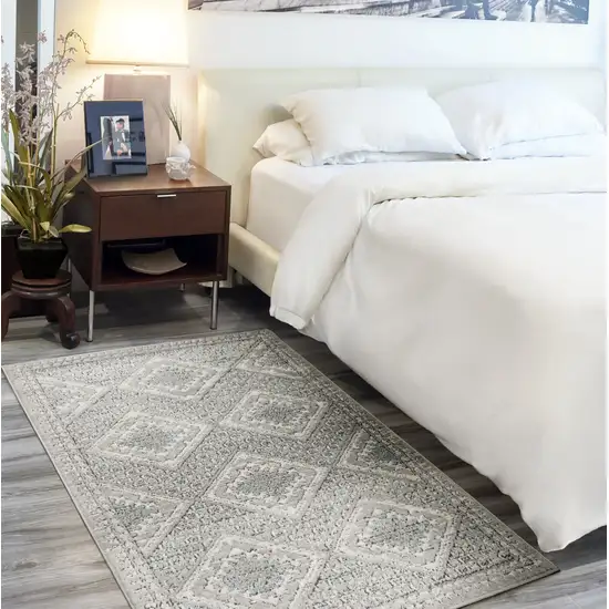 Grey Ivory And Blue Southwestern Power Loom Non Skid Area Rug Photo 3