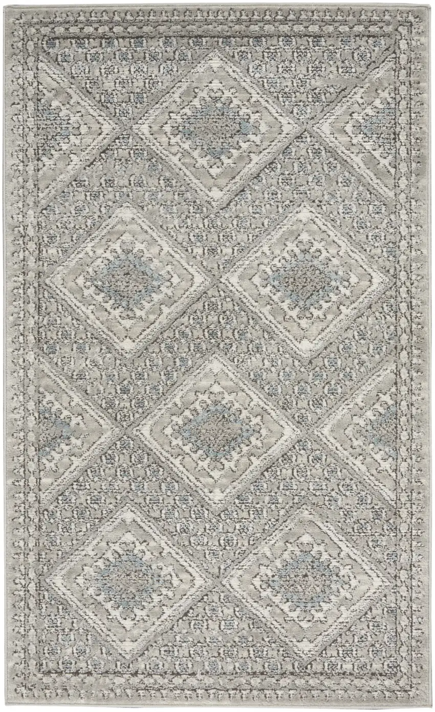 Grey Ivory And Blue Southwestern Power Loom Non Skid Area Rug Photo 1