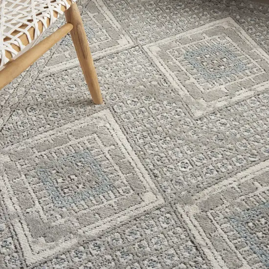 Grey Ivory And Blue Southwestern Power Loom Non Skid Area Rug Photo 4