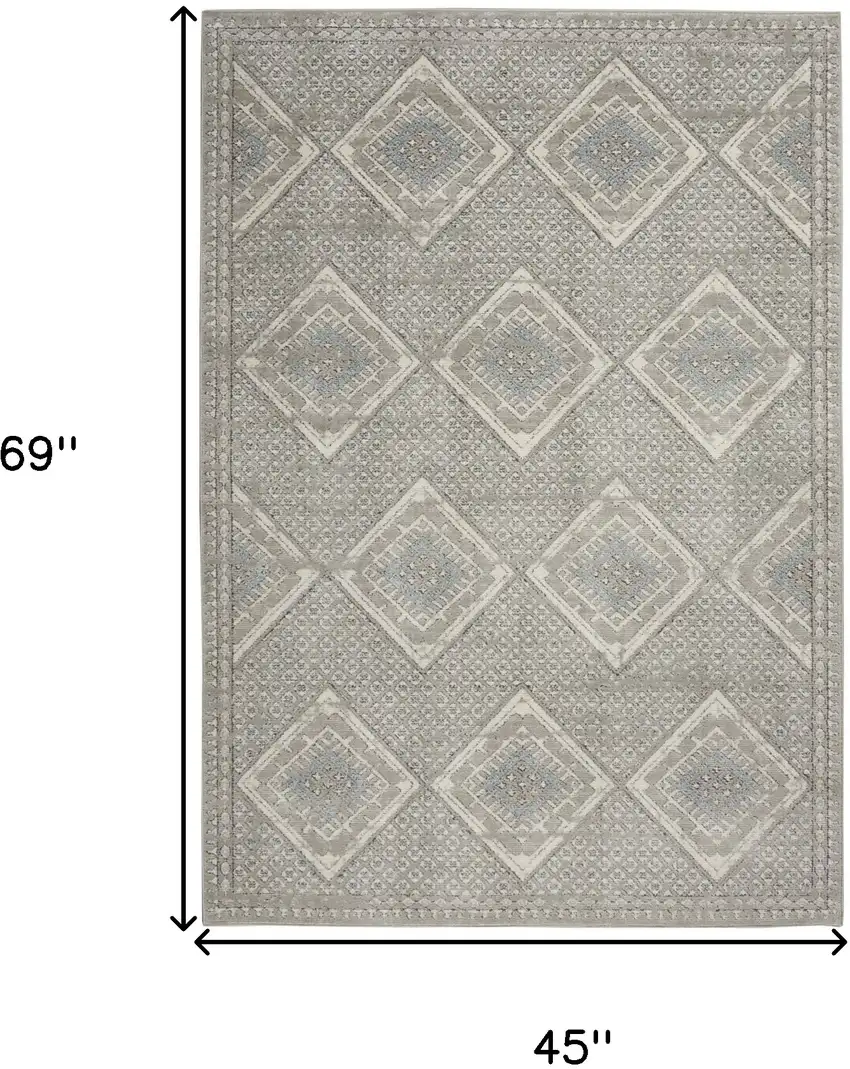 Grey Ivory And Blue Southwestern Power Loom Non Skid Area Rug Photo 5