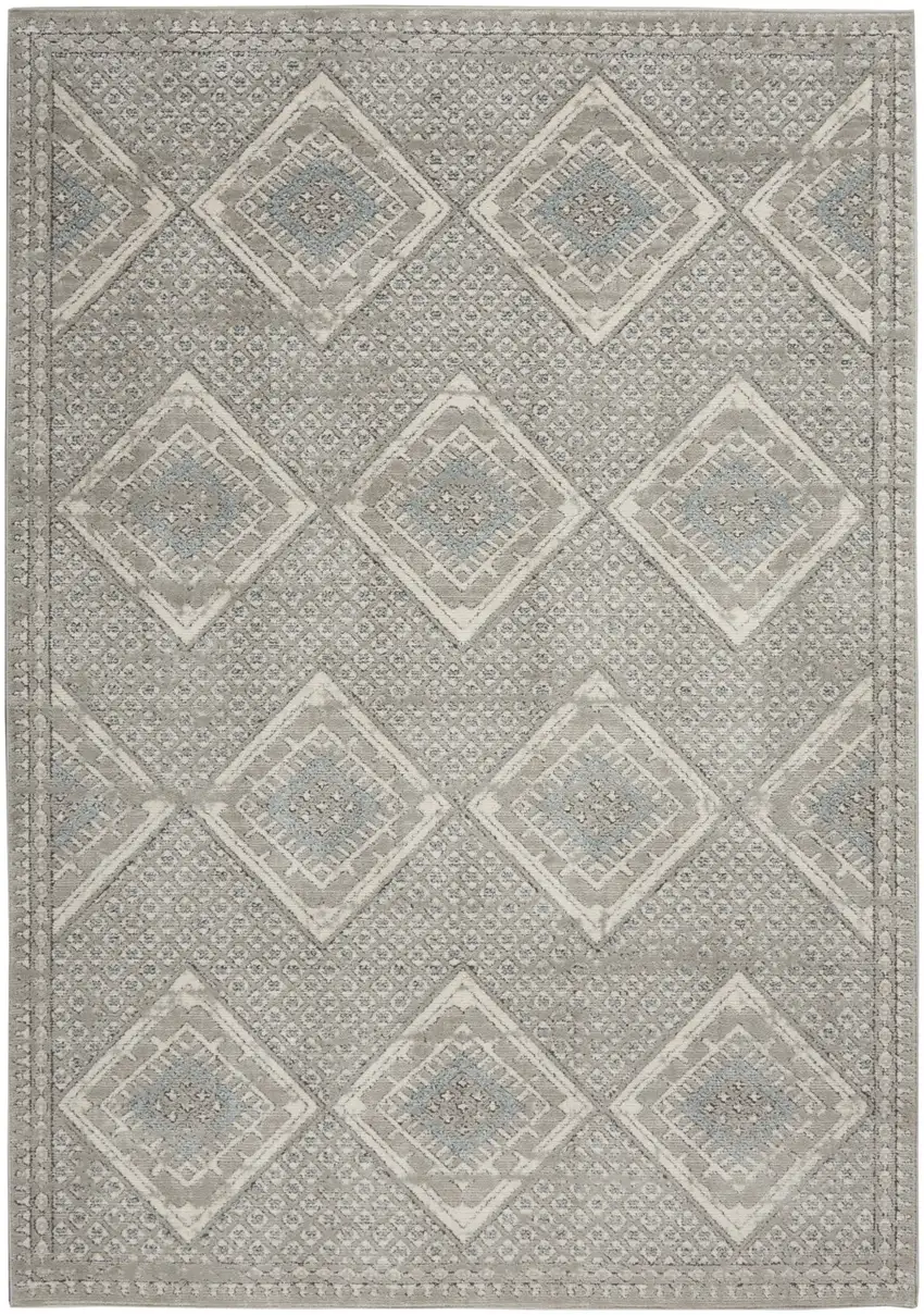 Grey Ivory And Blue Southwestern Power Loom Non Skid Area Rug Photo 1