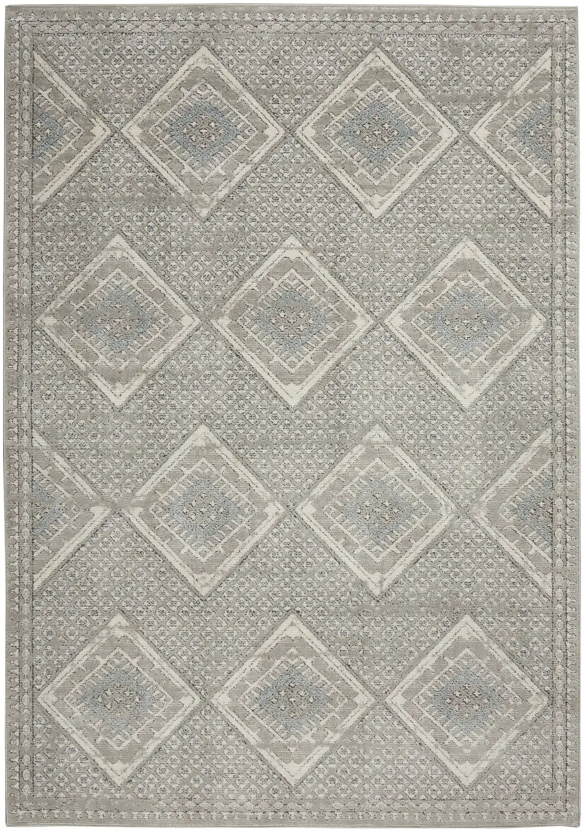Grey Ivory And Blue Southwestern Power Loom Non Skid Area Rug Photo 9