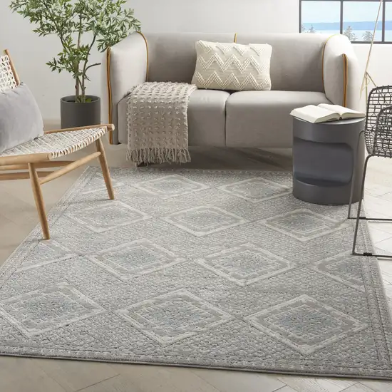 Grey Ivory And Blue Southwestern Power Loom Non Skid Area Rug Photo 3