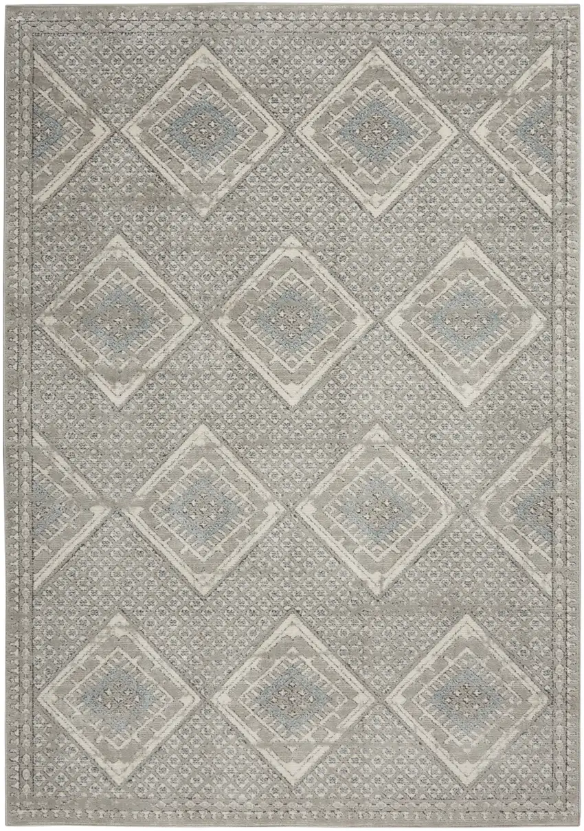 Grey Ivory And Blue Southwestern Power Loom Non Skid Area Rug Photo 1
