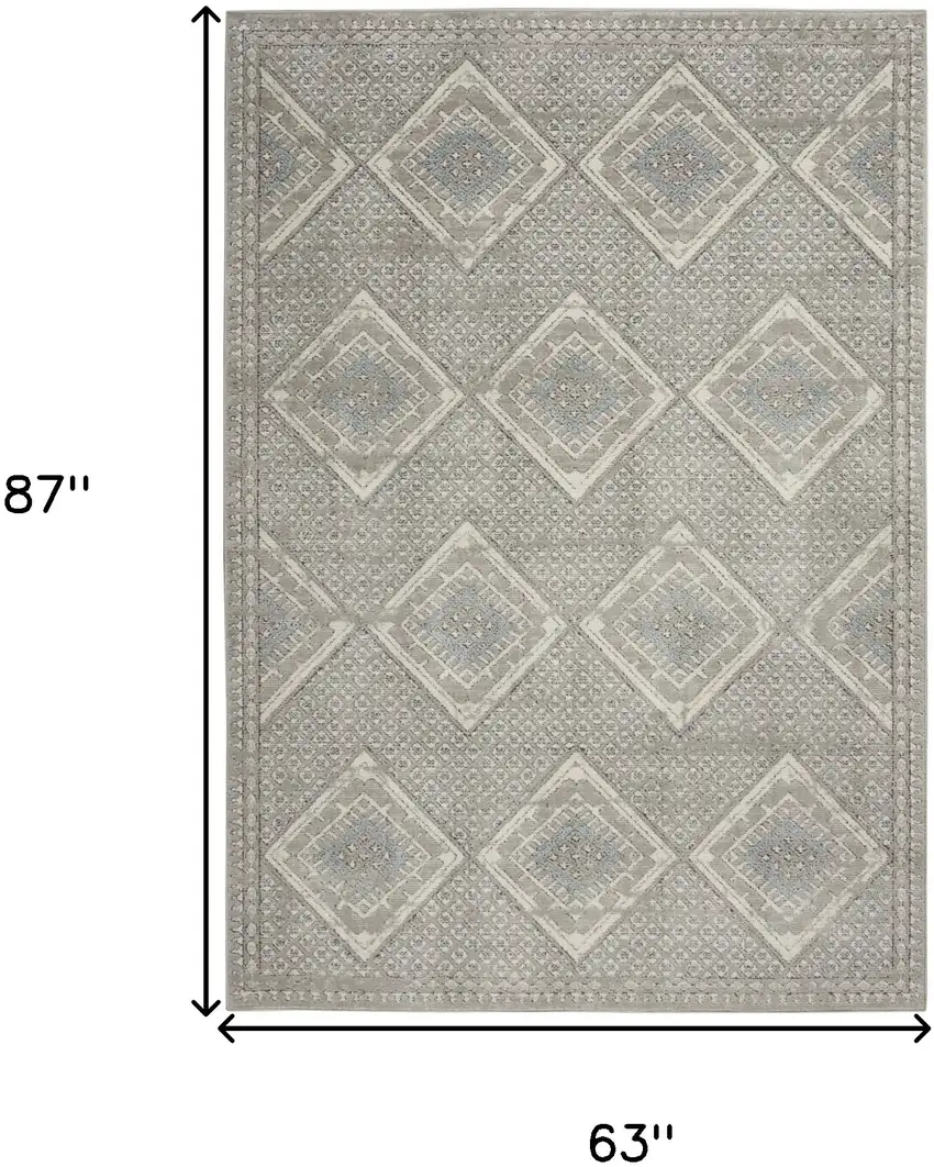 Grey Ivory And Blue Southwestern Power Loom Non Skid Area Rug Photo 5