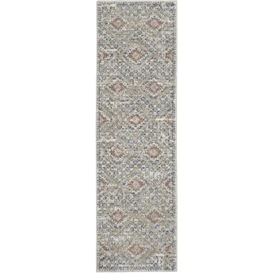 Grey Ivory And Blue Southwestern Power Loom Non Skid Runner Rug Photo 8