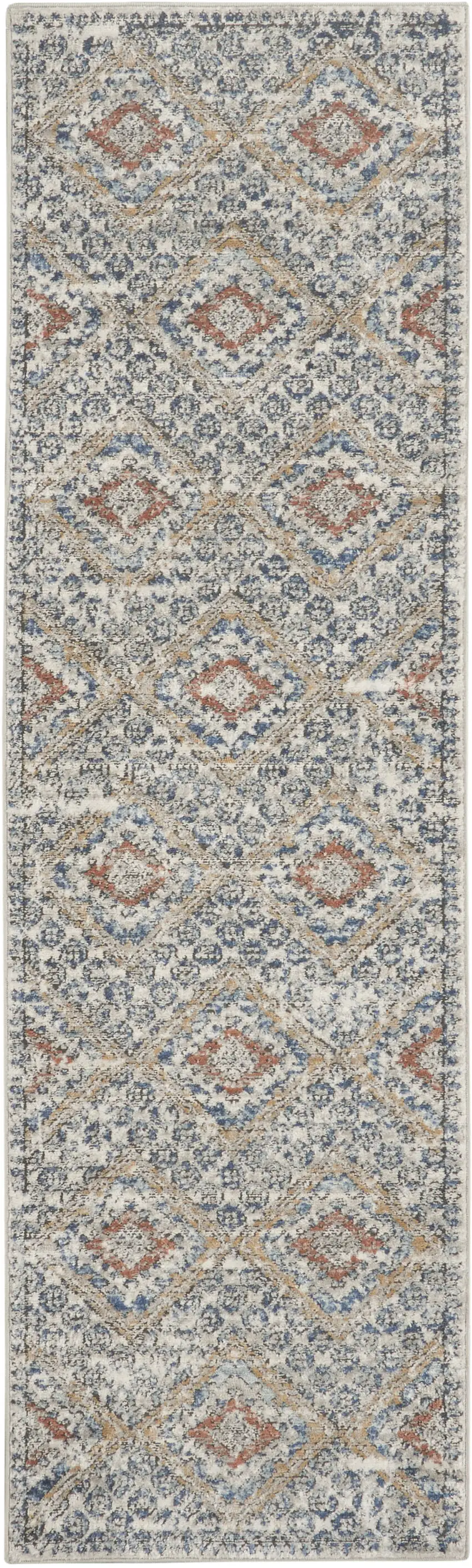 Grey Ivory And Blue Southwestern Power Loom Non Skid Runner Rug Photo 8