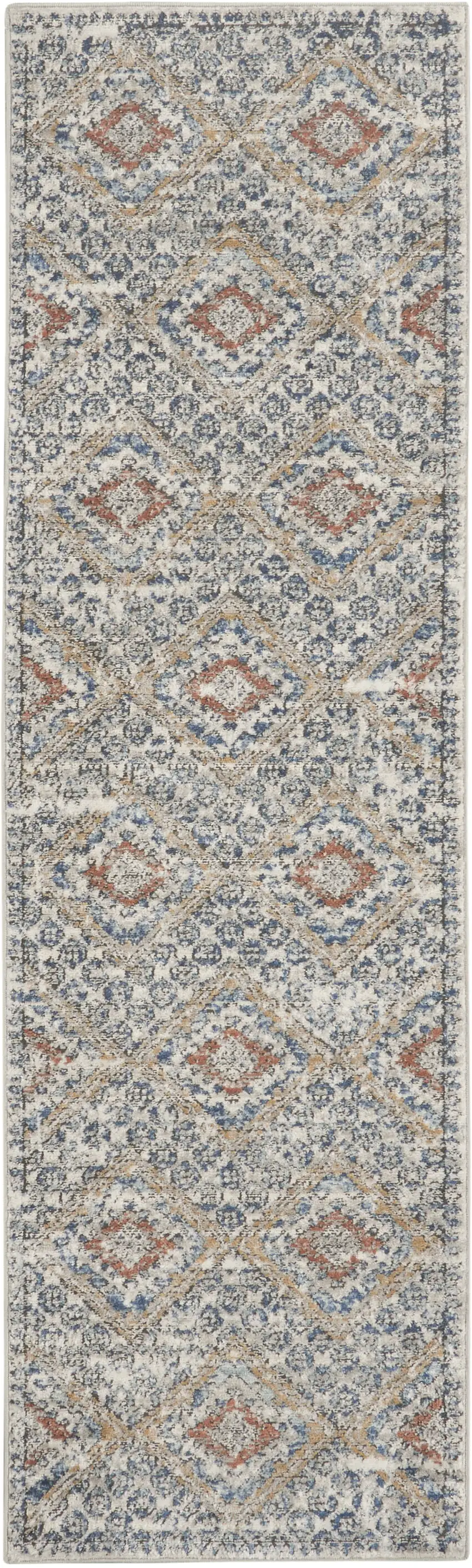 Grey Ivory And Blue Southwestern Power Loom Non Skid Runner Rug Photo 1