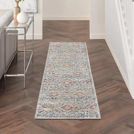 Grey Ivory And Blue Southwestern Power Loom Non Skid Runner Rug Photo 3