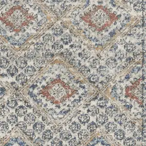Photo of Grey Ivory And Blue Southwestern Power Loom Non Skid Runner Rug