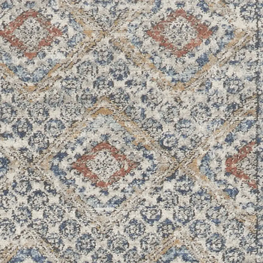 Grey Ivory And Blue Southwestern Power Loom Non Skid Runner Rug Photo 3