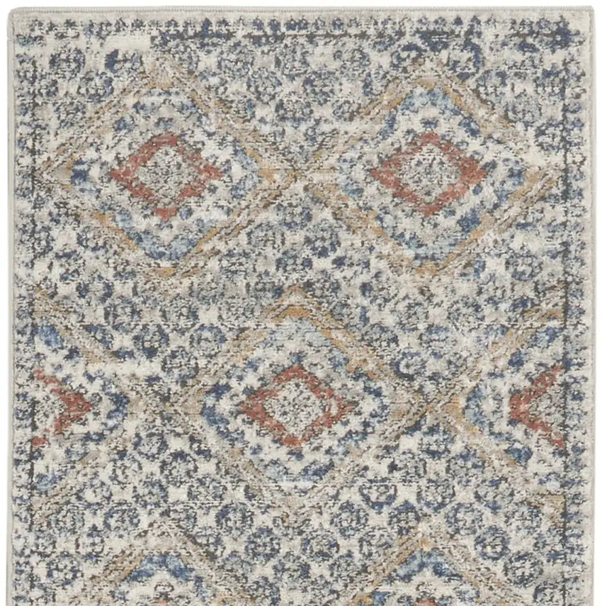 Grey Ivory And Blue Southwestern Power Loom Non Skid Runner Rug Photo 4