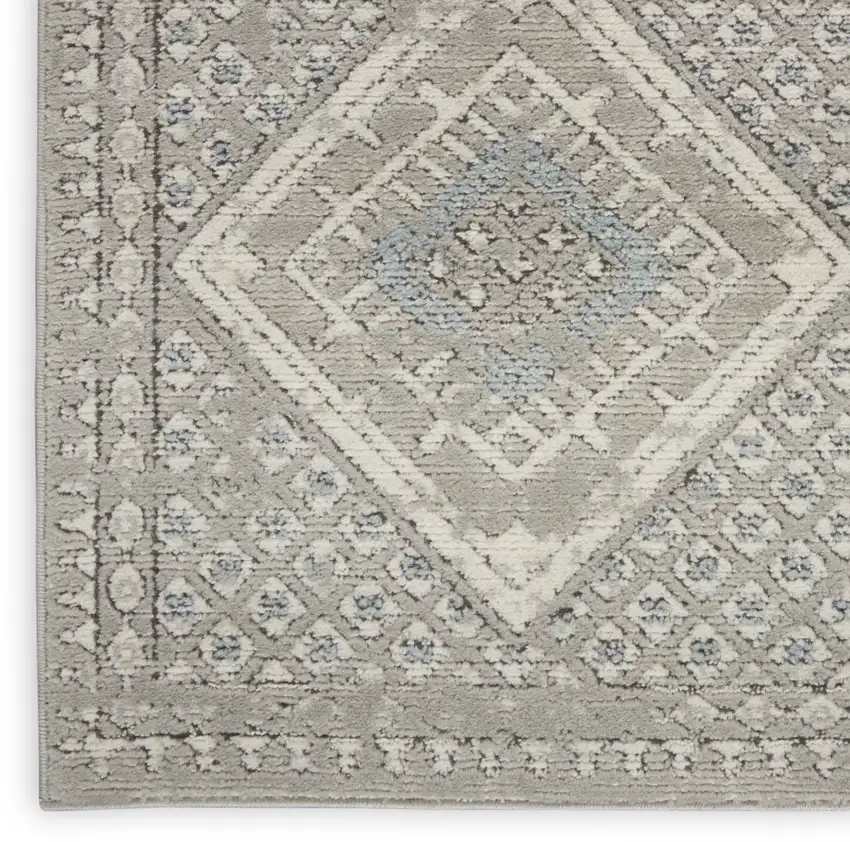 Grey Ivory And Blue Southwestern Power Loom Non Skid Runner Rug Photo 1