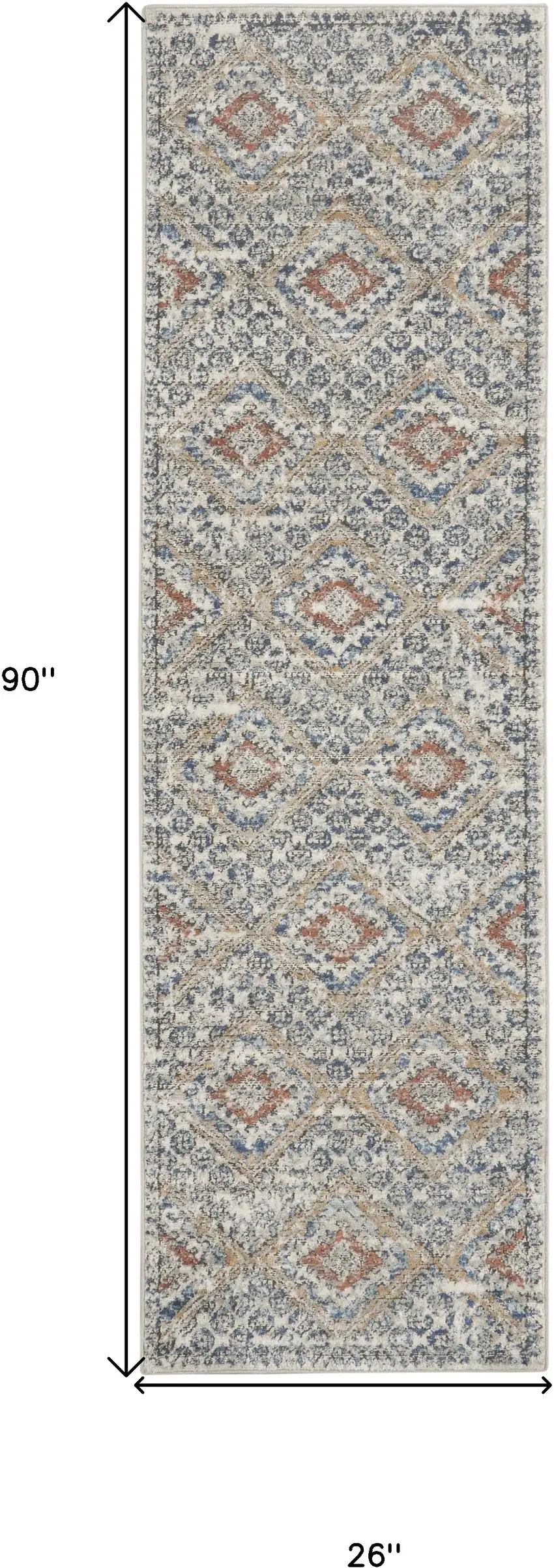 Grey Ivory And Blue Southwestern Power Loom Non Skid Runner Rug Photo 5