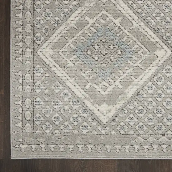 Grey Ivory And Blue Southwestern Power Loom Non Skid Runner Rug Photo 8