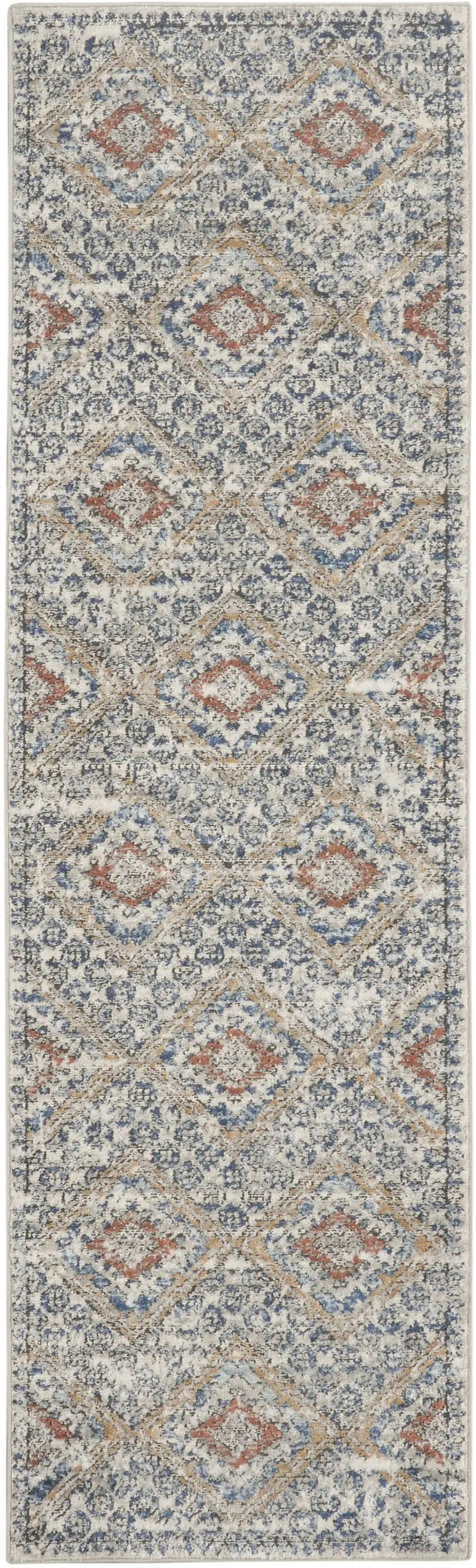 Grey Ivory And Blue Southwestern Power Loom Non Skid Runner Rug Photo 3