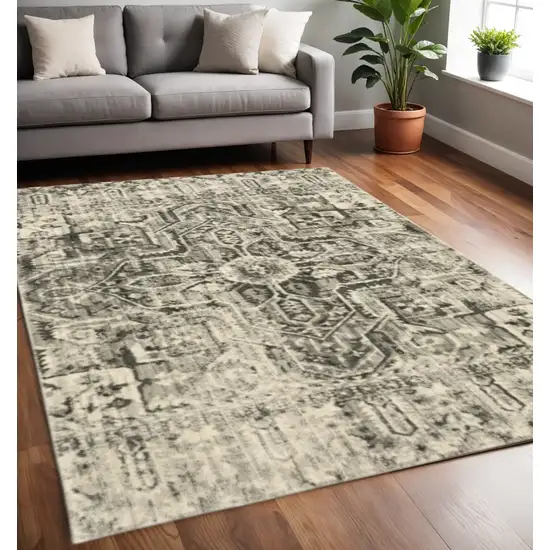 Grey Ivory And Brown Oriental Power Loom Stain Resistant Area Rug Photo 1