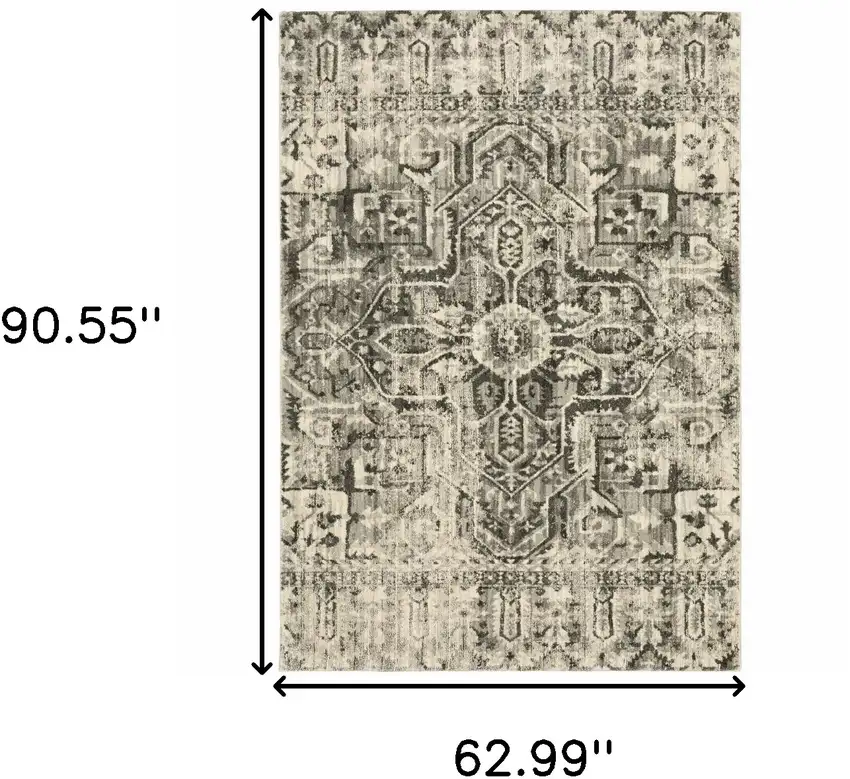 Grey Ivory And Brown Oriental Power Loom Stain Resistant Area Rug Photo 10
