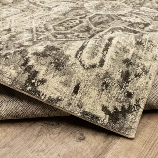6' X 9' Grey Ivory And Brown Oriental Power Loom Stain Resistant Area Rug Photo 9