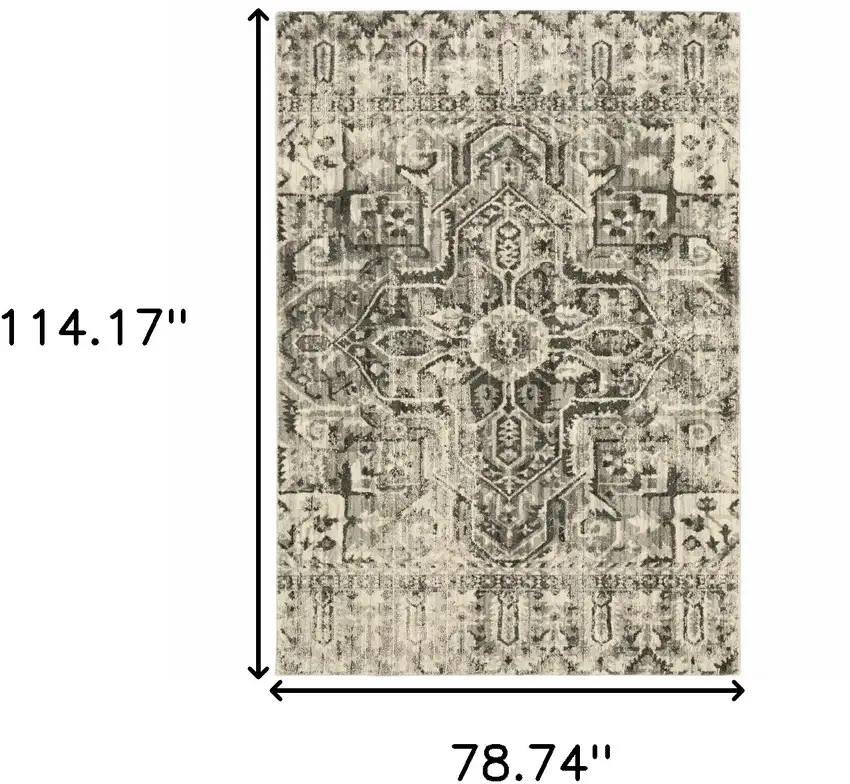Grey Ivory And Brown Oriental Power Loom Stain Resistant Area Rug Photo 10