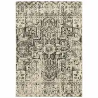 Photo of Grey Ivory And Brown Oriental Power Loom Stain Resistant Area Rug