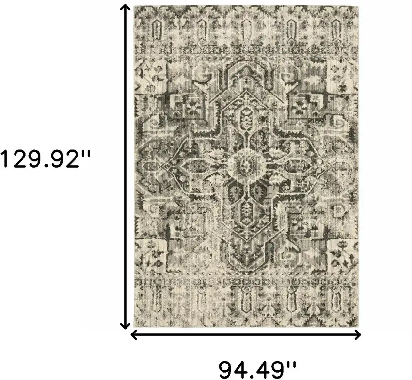 Grey Ivory And Brown Oriental Power Loom Stain Resistant Area Rug Photo 10