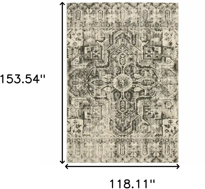 Grey Ivory And Brown Oriental Power Loom Stain Resistant Area Rug Photo 10