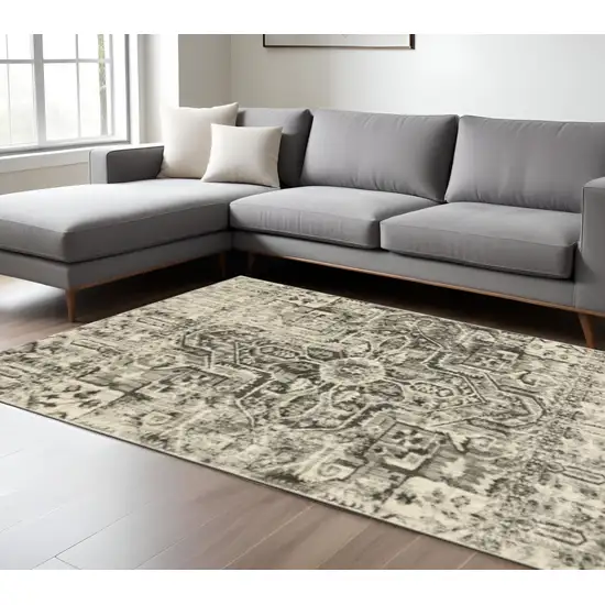 Grey Ivory And Brown Oriental Power Loom Stain Resistant Area Rug Photo 1