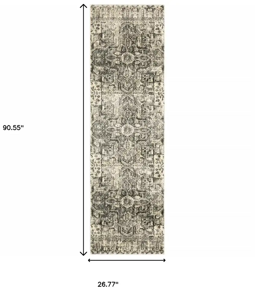 Grey Ivory And Brown Oriental Power Loom Stain Resistant Runner Rug Photo 10