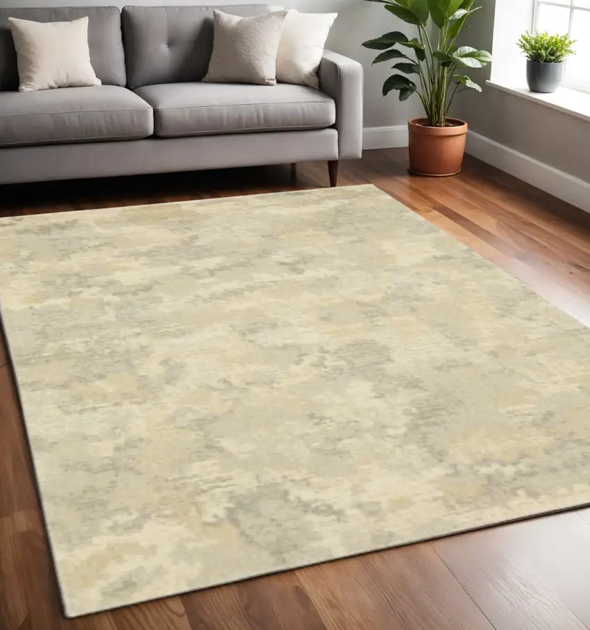 Grey Ivory Beige And Taupe Abstract Power Loom Stain Resistant Area Rug Photo 1