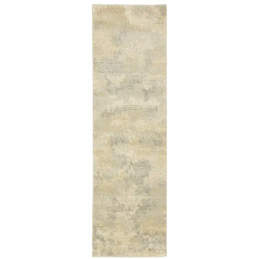Grey Ivory Beige And Taupe Abstract Power Loom Stain Resistant Runner Rug Photo 1