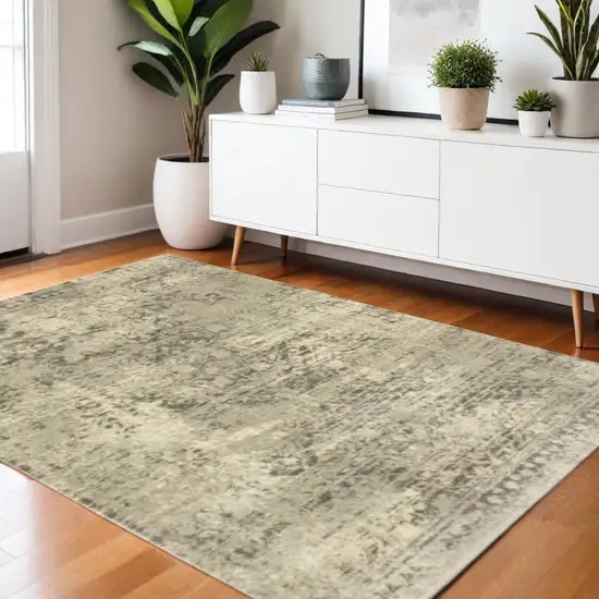 3' X 5' Grey Ivory Beige And Taupe Oriental Power Loom Stain Resistant Area Rug Photo 2