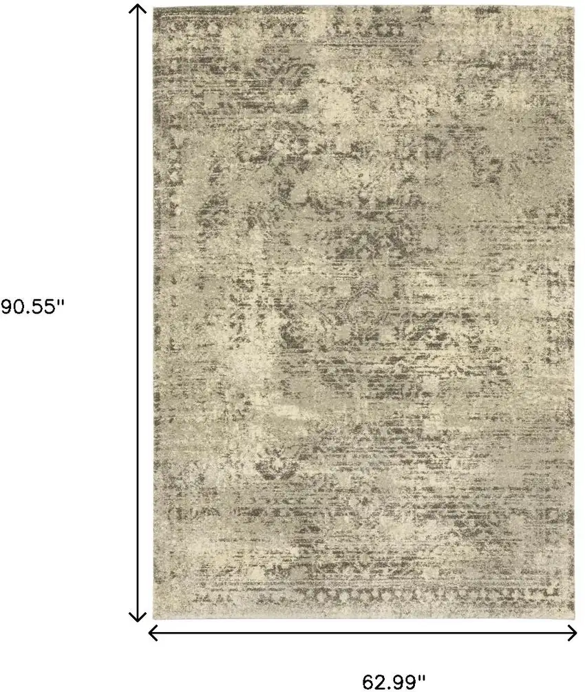 Grey Ivory Beige And Taupe Oriental Power Loom Stain Resistant Area Rug Photo 7