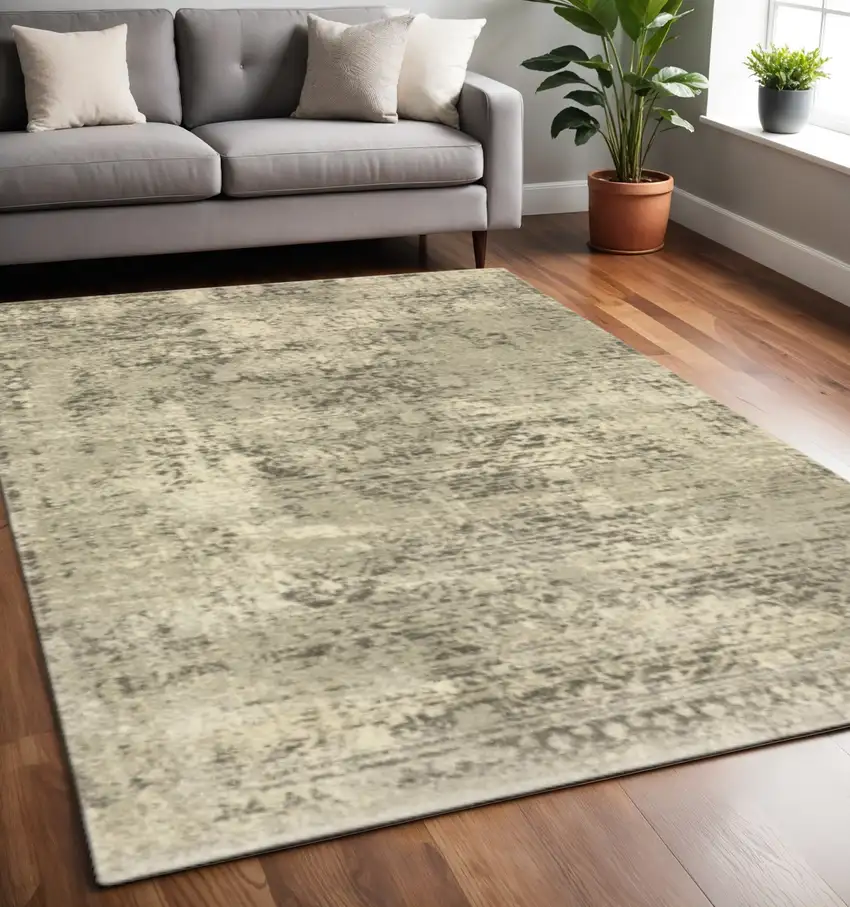 Grey Ivory Beige And Taupe Oriental Power Loom Stain Resistant Area Rug Photo 2