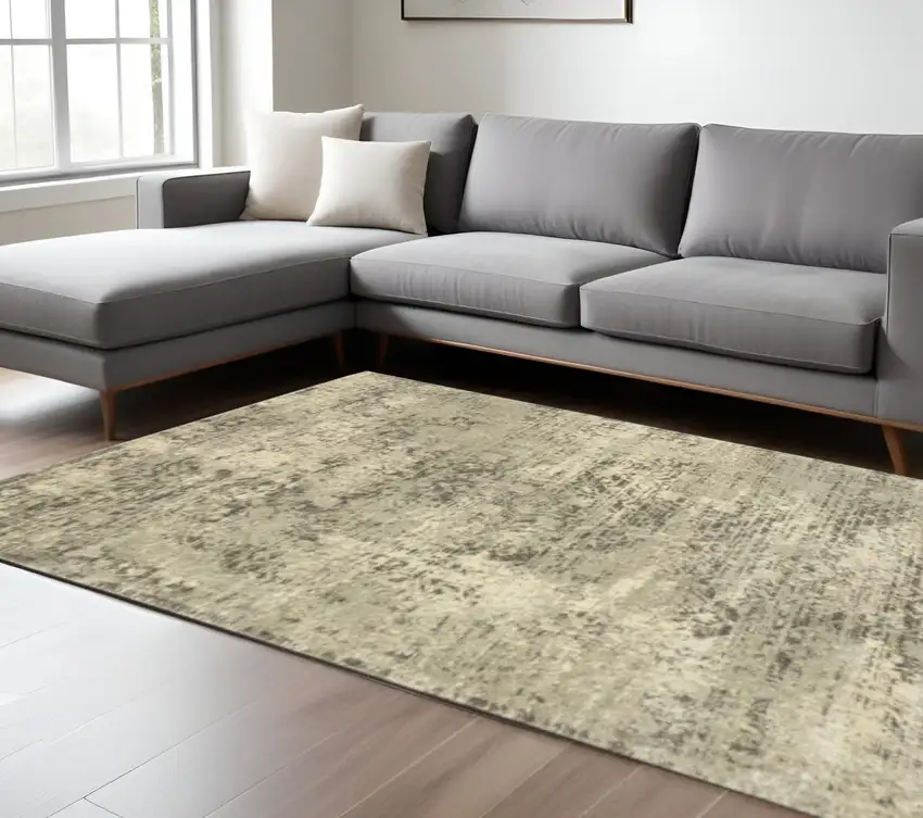 6' X 9' Grey Ivory Beige And Taupe Oriental Power Loom Stain Resistant Area Rug Photo 2