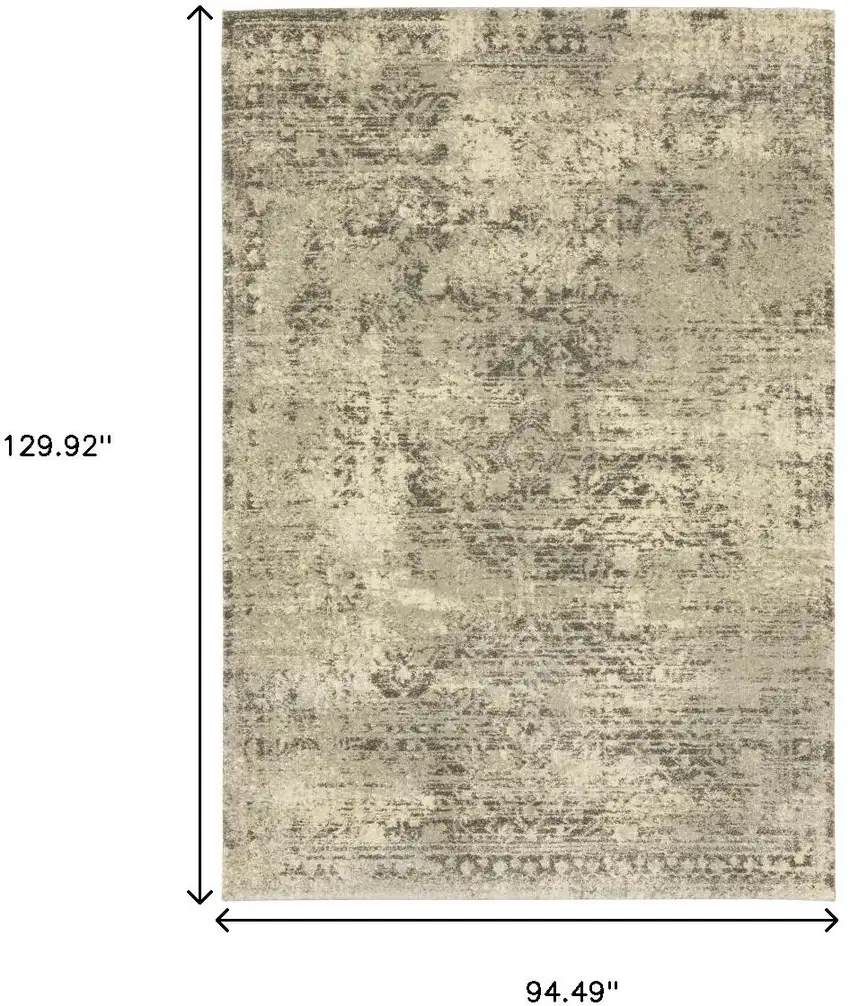 Grey Ivory Beige And Taupe Oriental Power Loom Stain Resistant Area Rug Photo 8