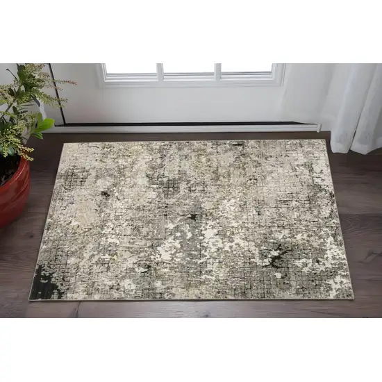 Grey Ivory Beige Charcoal Black Tan And Brown Abstract Power Loom Stain Resistant Area Rug Photo 1