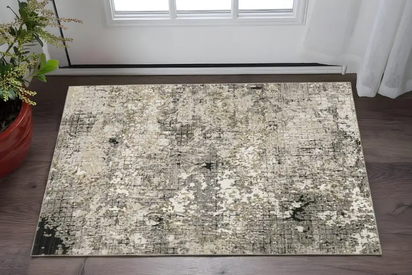 Grey Ivory Beige Charcoal Black Tan And Brown Abstract Power Loom Stain Resistant Area Rug Photo 1