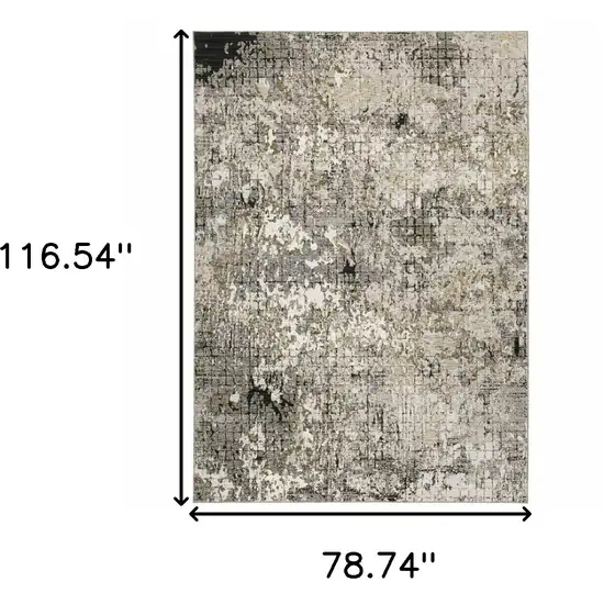 6' X 9' Grey Ivory Beige Charcoal Black Tan And Brown Abstract Power Loom Stain Resistant Area Rug Photo 3