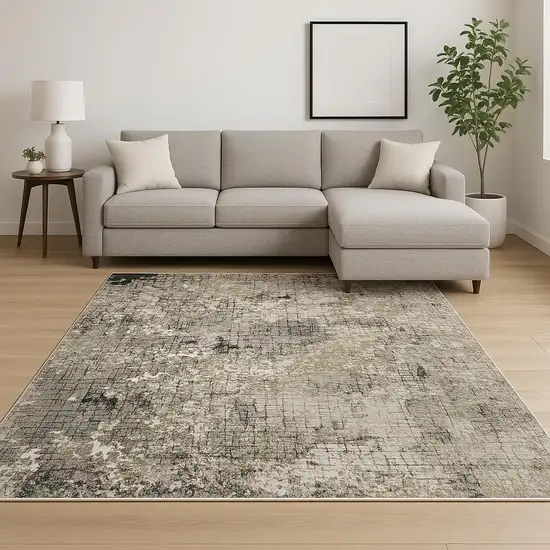 Grey Ivory Beige Charcoal Black Tan And Brown Abstract Power Loom Stain Resistant Area Rug Photo 1