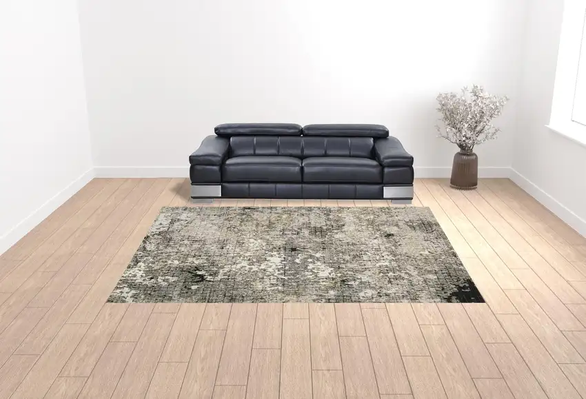 Grey Ivory Beige Charcoal Black Tan And Brown Abstract Power Loom Stain Resistant Area Rug Photo 2