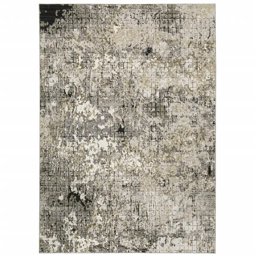 Grey Ivory Beige Charcoal Black Tan And Brown Abstract Power Loom Stain Resistant Area Rug Photo 1