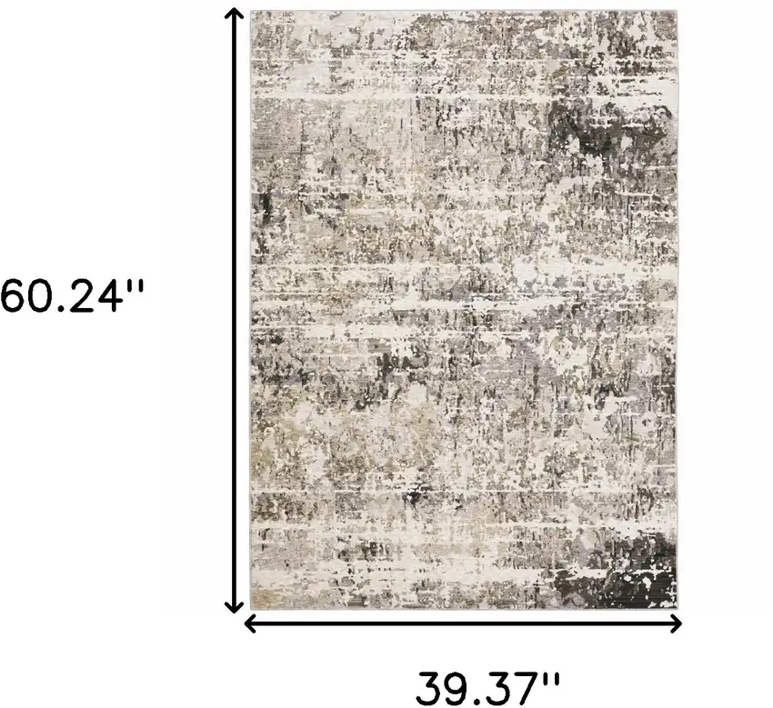Gray And Beige Abstract Distressed Area Rug Photo 3