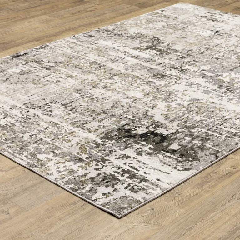 Grey Ivory Beige Charcoal Black Tan And Brown Abstract Power Loom Stain Resistant Area Rug Photo 5