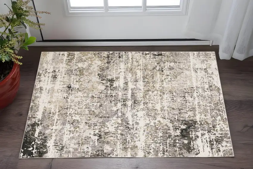 Gray And Beige Abstract Distressed Area Rug Photo 1