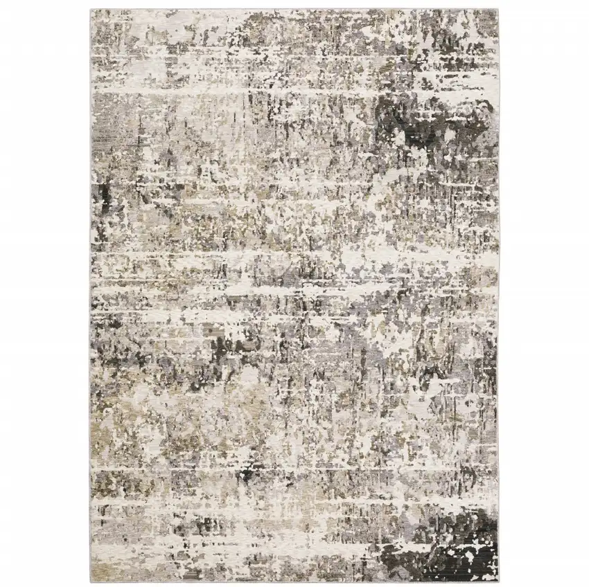 Grey Ivory Beige Charcoal Black Tan And Brown Abstract Power Loom Stain Resistant Area Rug Photo 1