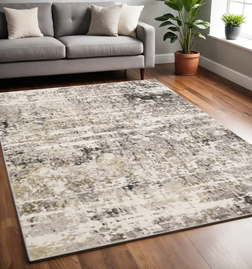 Grey Ivory Beige Charcoal Black Tan And Brown Abstract Power Loom Stain Resistant Area Rug Photo 1