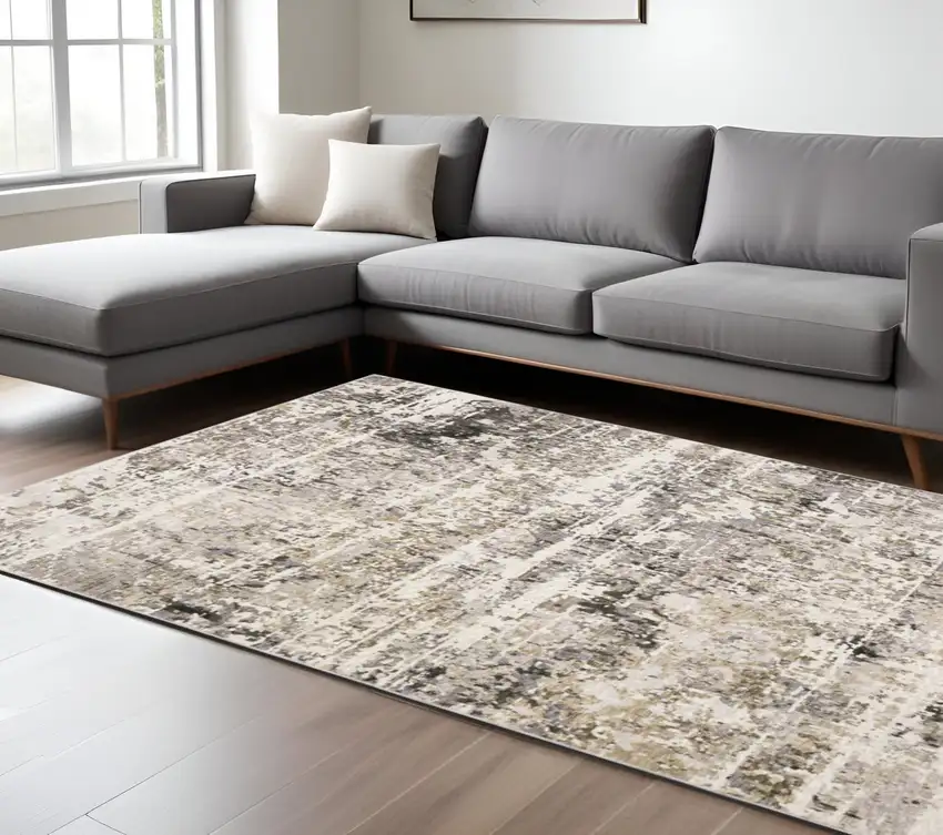 Gray and Ivory Abstract Power Loom Area Rug Photo 1