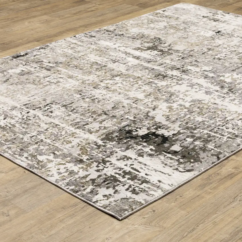 Gray And Beige Abstract Distressed Area Rug Photo 7