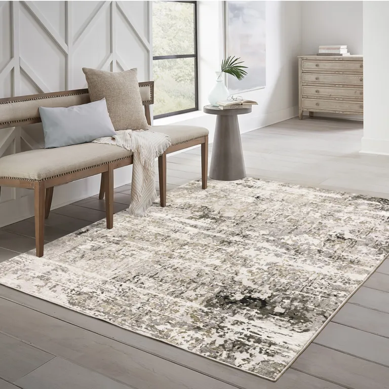 Grey Ivory Beige Charcoal Black Tan And Brown Abstract Power Loom Stain Resistant Area Rug Photo 1